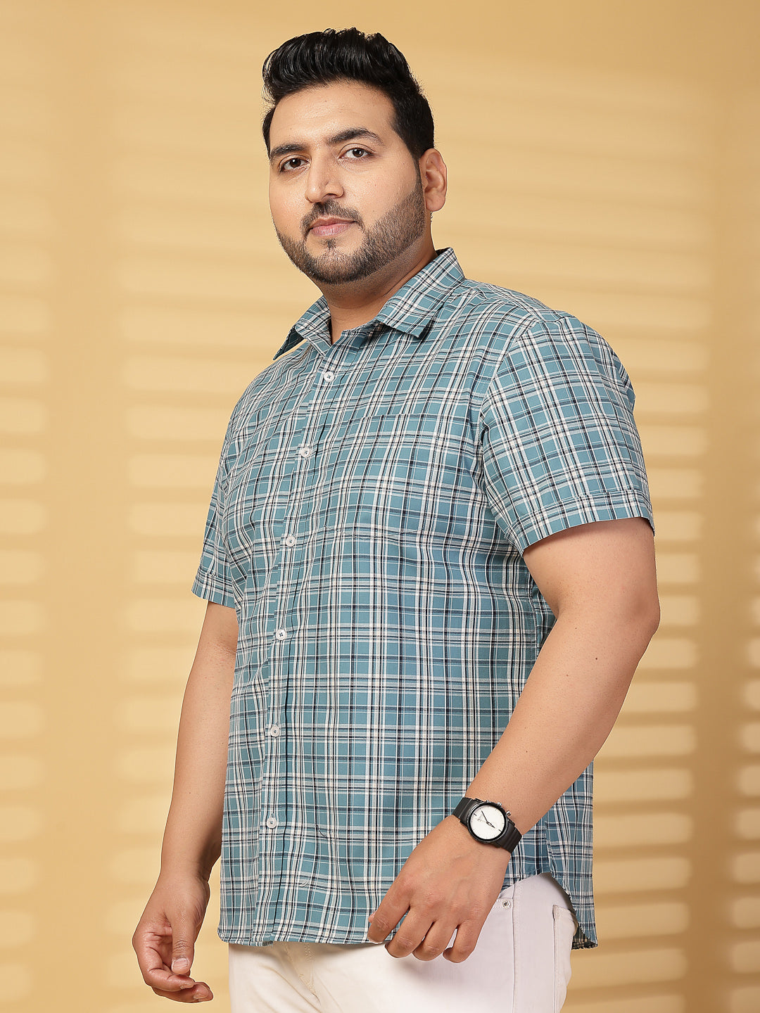 Plus Size Men Opaque Checked Casual Shirt