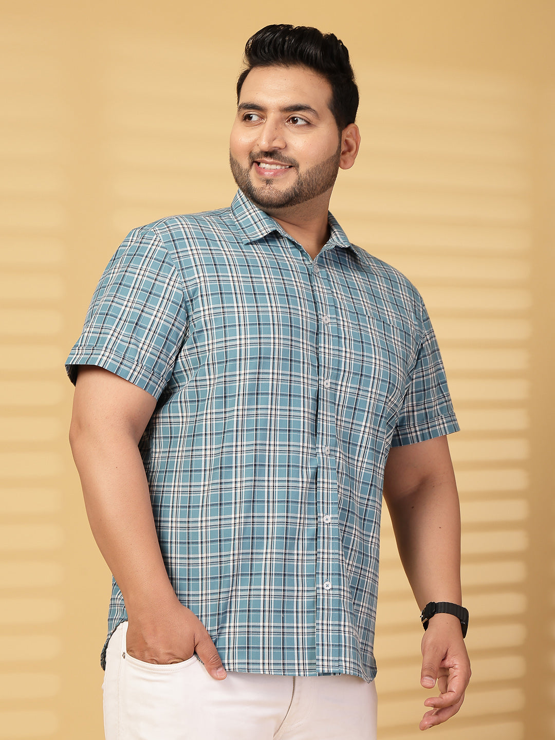 Plus Size Men Opaque Checked Casual Shirt