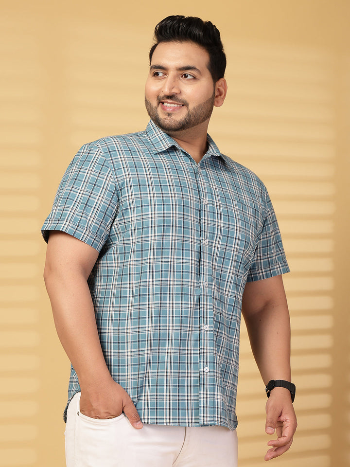 Plus Size Men Opaque Checked Casual Shirt