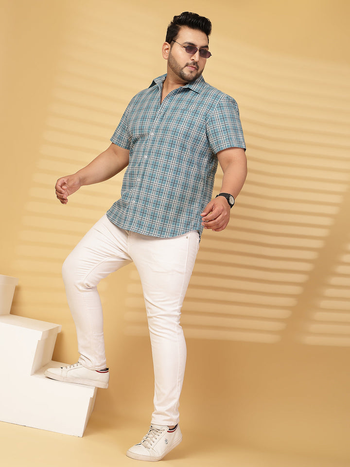 Plus Size Men Opaque Checked Casual Shirt