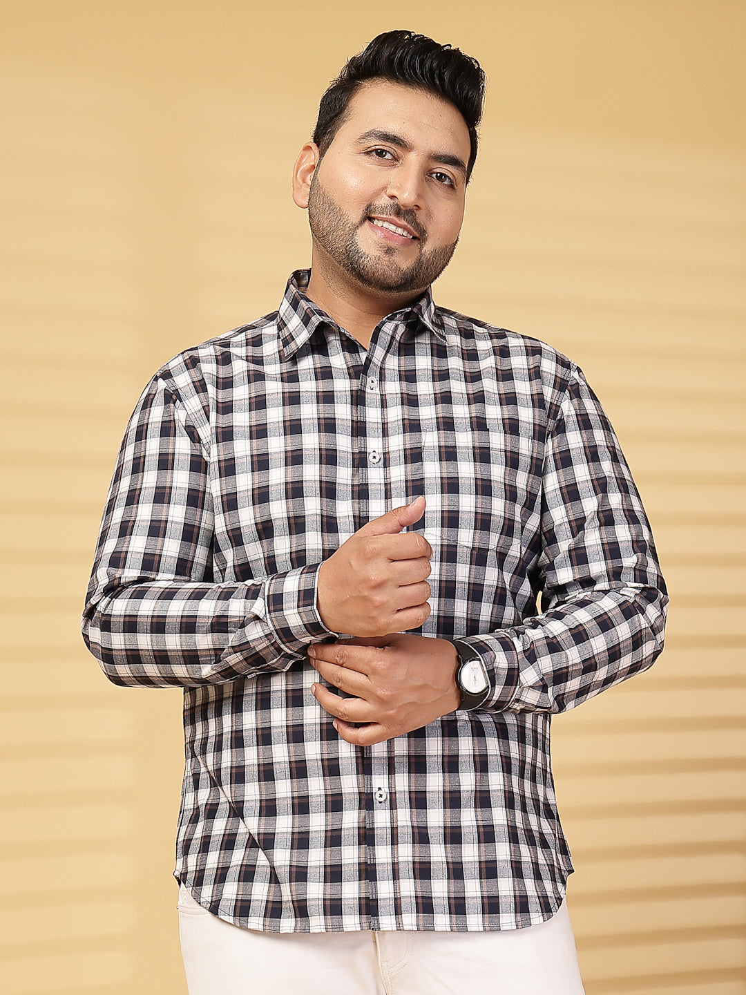 Plus Size Men Opaque Checked Casual Shirt