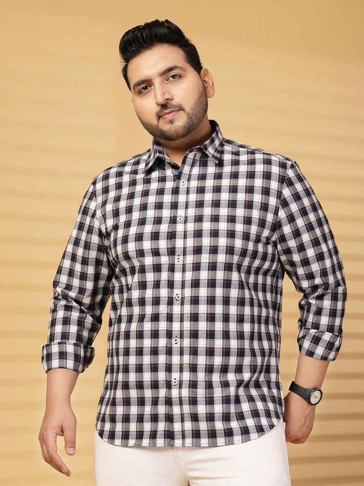 Plus Size Men Opaque Checked Casual Shirt