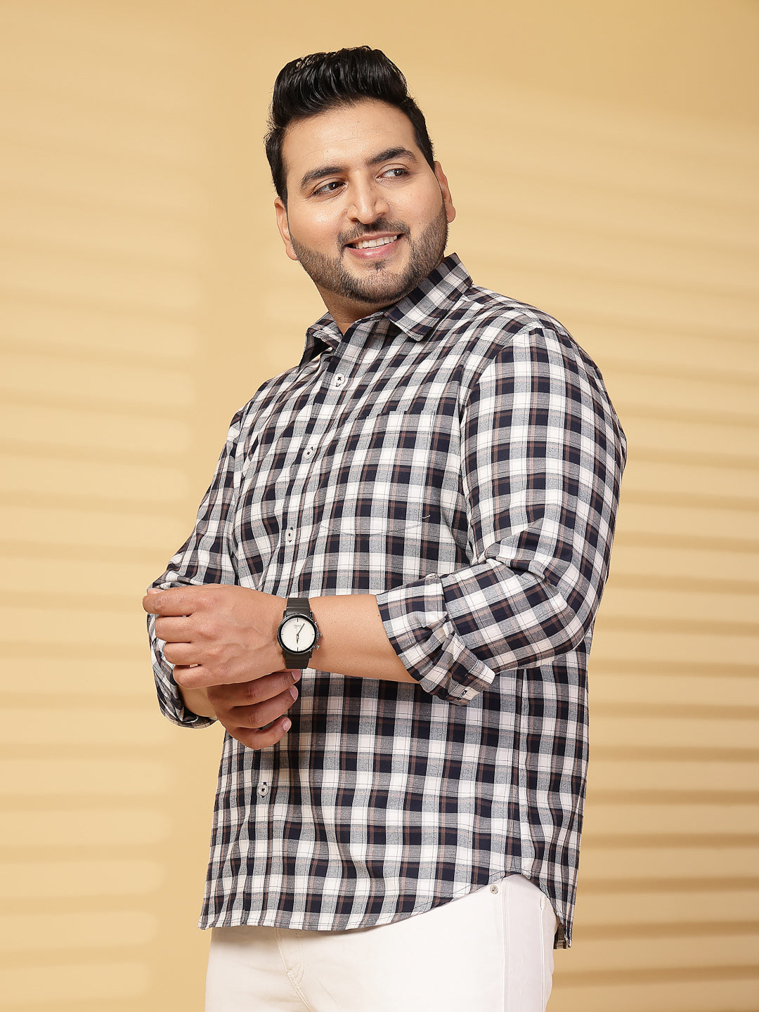 Plus Size Men Opaque Checked Casual Shirt