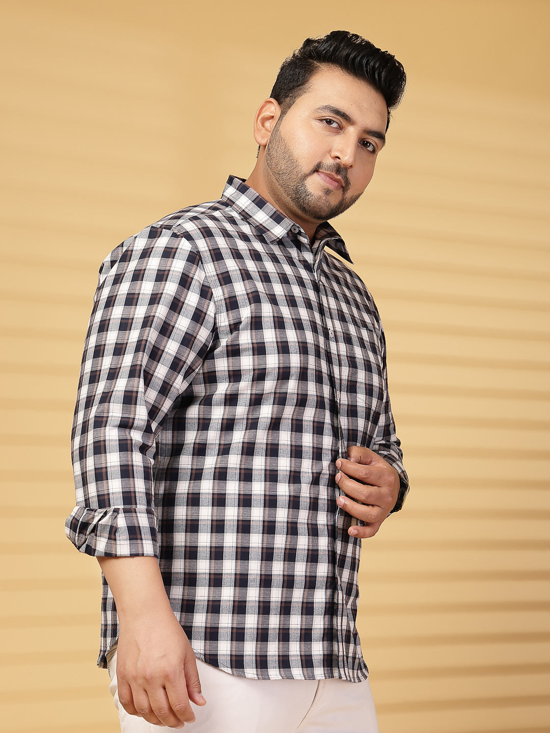 Plus Size Men Opaque Checked Casual Shirt