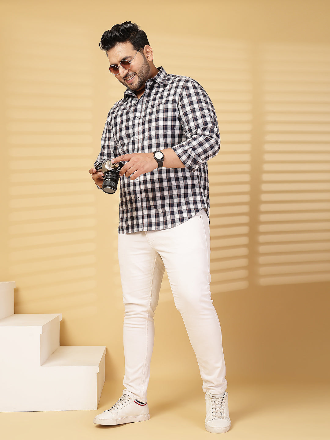 Plus Size Men Opaque Checked Casual Shirt