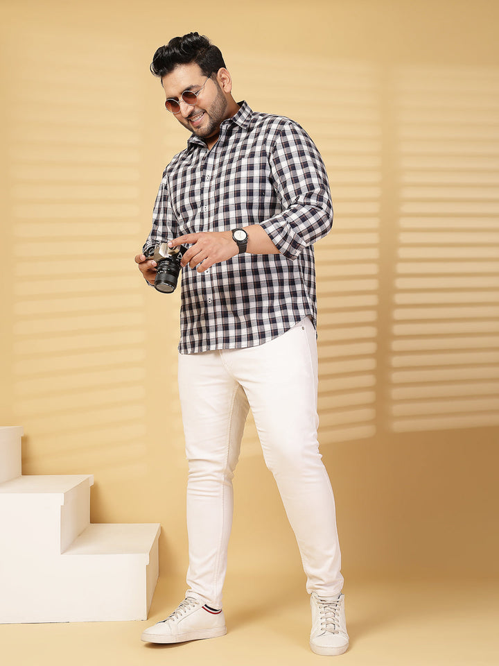 Plus Size Men Opaque Checked Casual Shirt