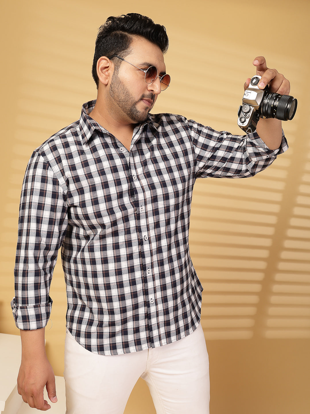 Plus Size Men Opaque Checked Casual Shirt