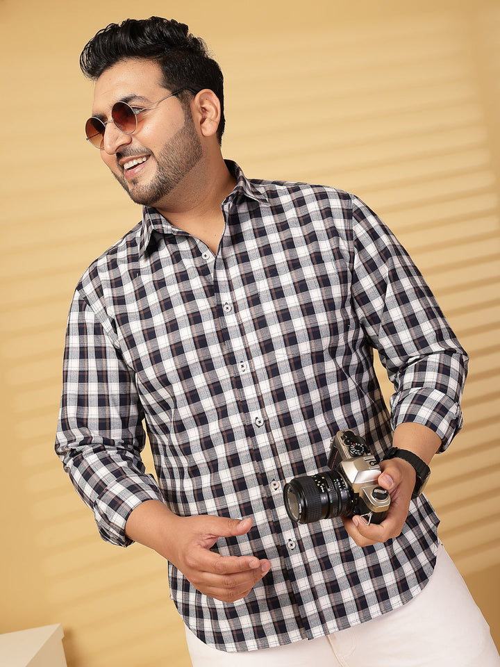 Plus Size Men Opaque Checked Casual Shirt