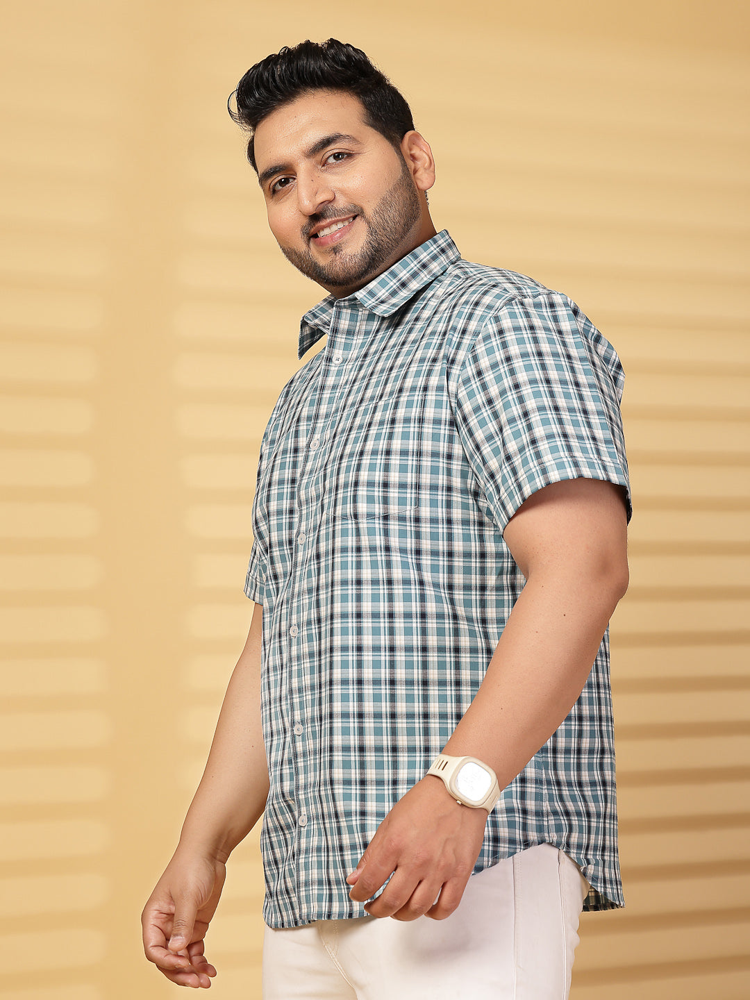 Plus Size Men Opaque Checked Casual Shirt