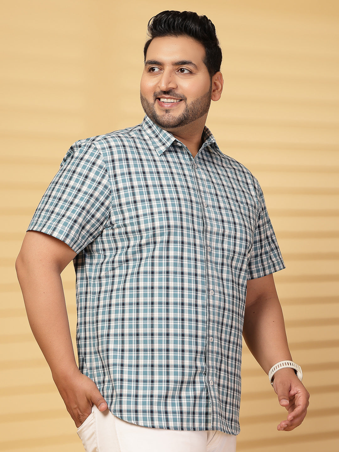 Plus Size Men Opaque Checked Casual Shirt