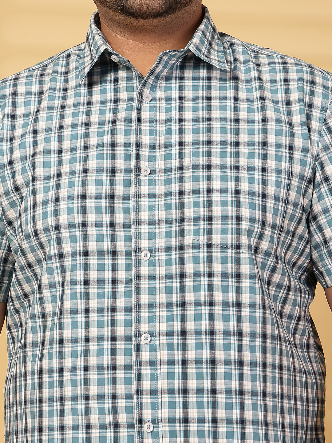 Plus Size Men Opaque Checked Casual Shirt