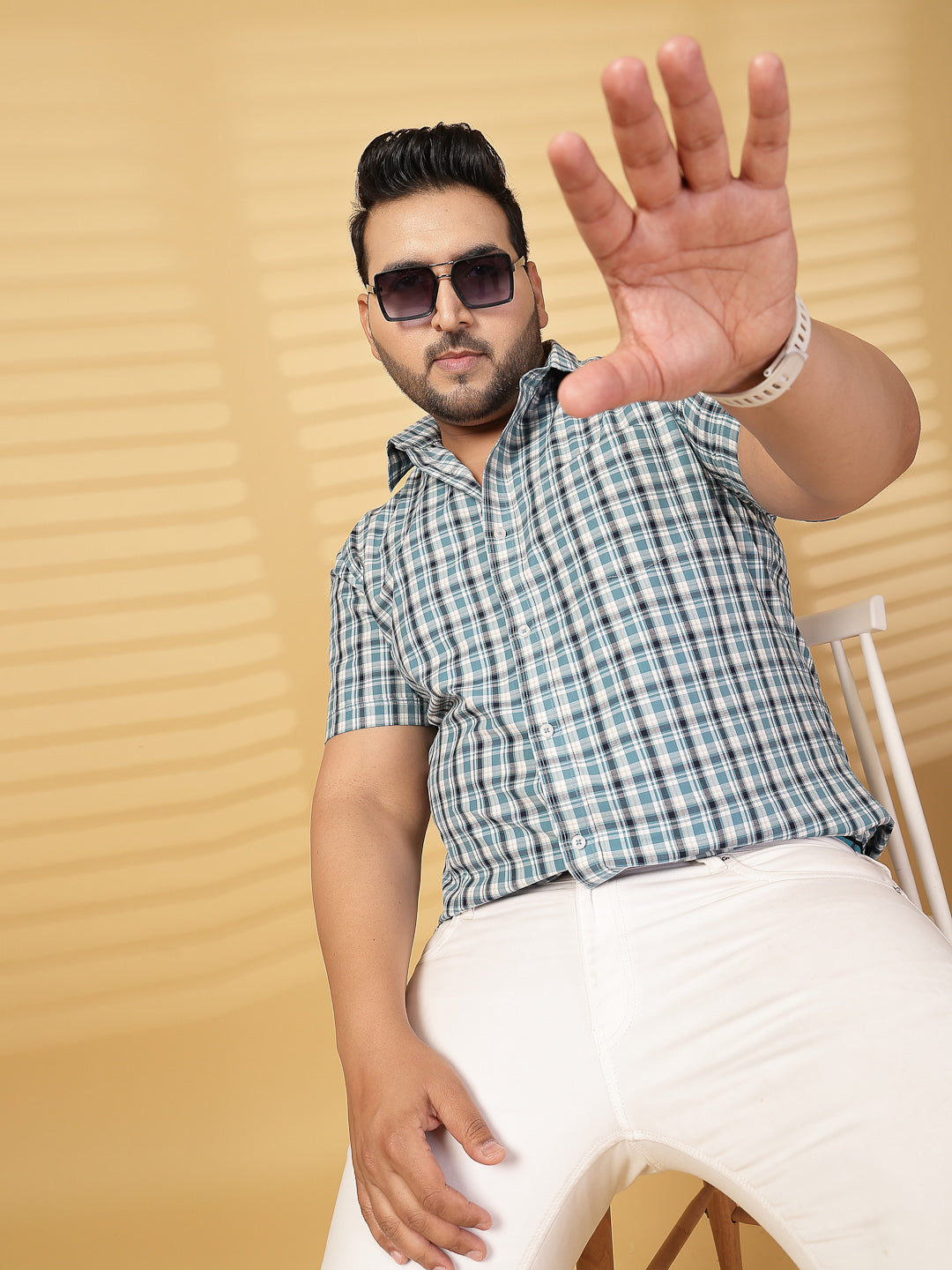 Plus Size Men Opaque Checked Casual Shirt