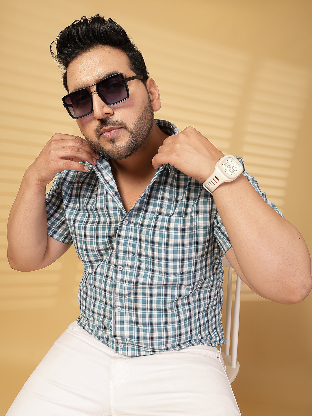 Plus Size Men Opaque Checked Casual Shirt