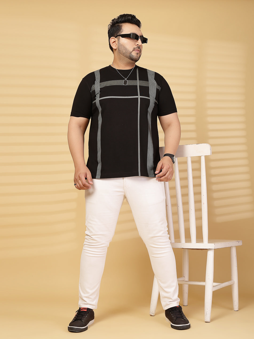 Plus Size Men Printed Round Neck Slim Fit Cotton T-shirt