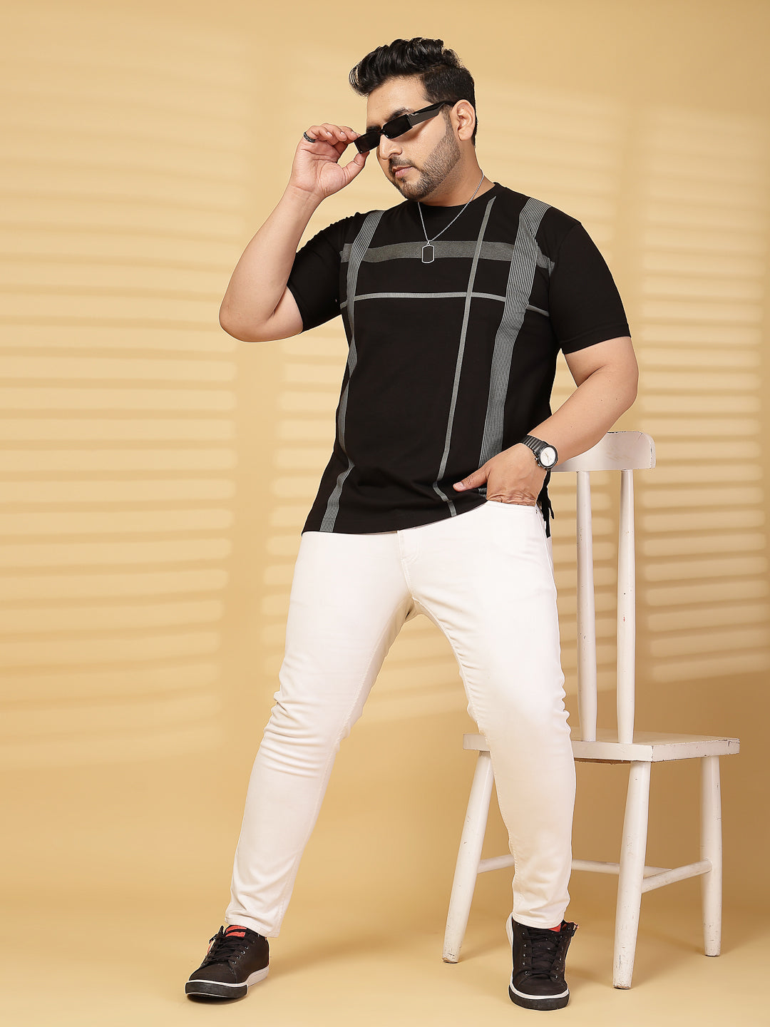 Plus Size Men Printed Round Neck Slim Fit Cotton T-shirt