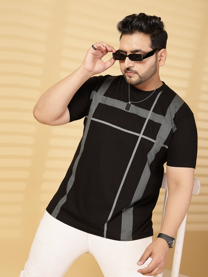 Plus Size Men Printed Round Neck Slim Fit Cotton T-shirt