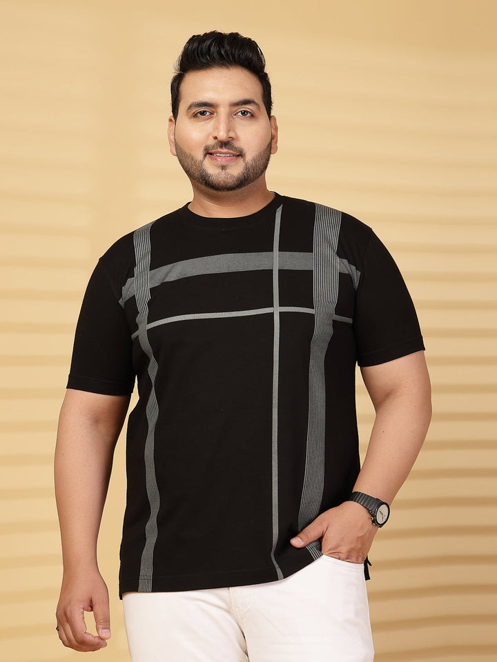 Plus Size Men Printed Round Neck Slim Fit Cotton T-shirt
