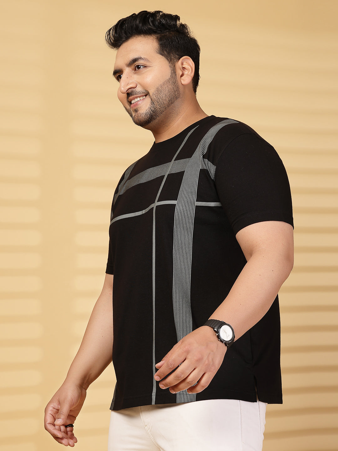 Plus Size Men Printed Round Neck Slim Fit Cotton T-shirt