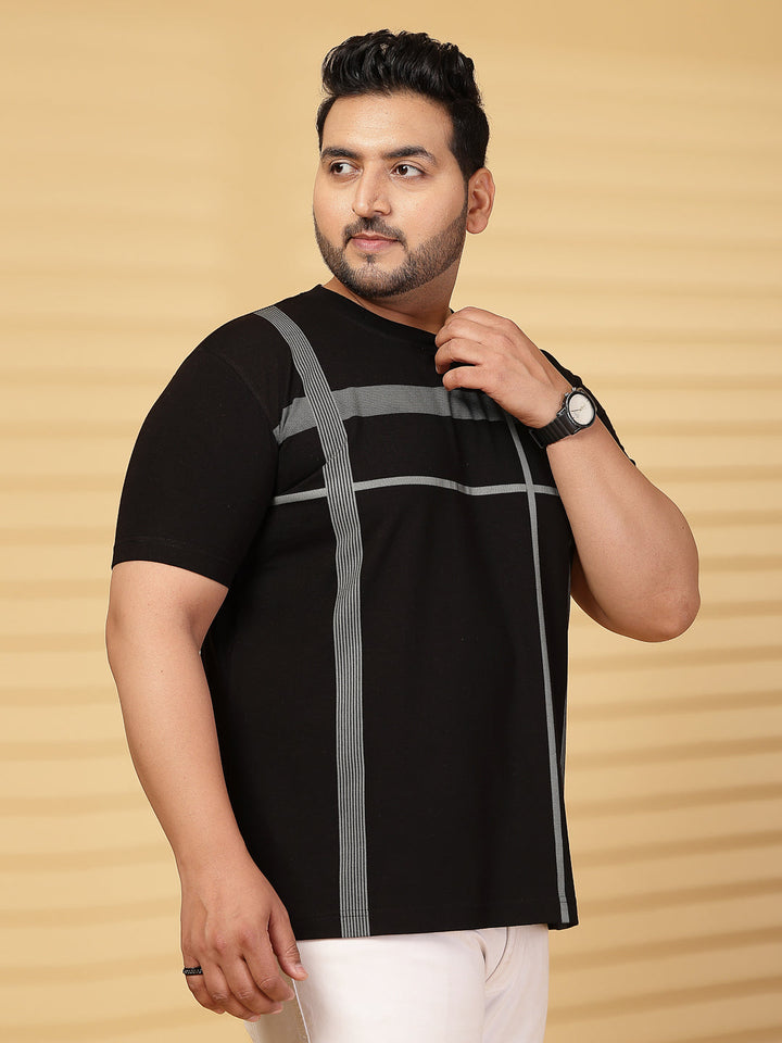 Plus Size Men Printed Round Neck Slim Fit Cotton T-shirt