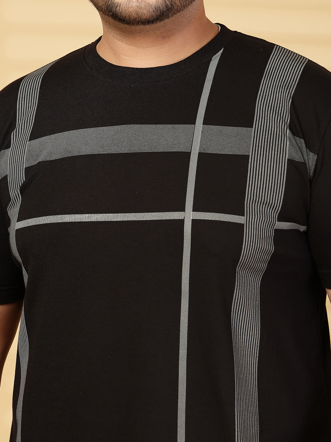 Plus Size Men Printed Round Neck Slim Fit Cotton T-shirt