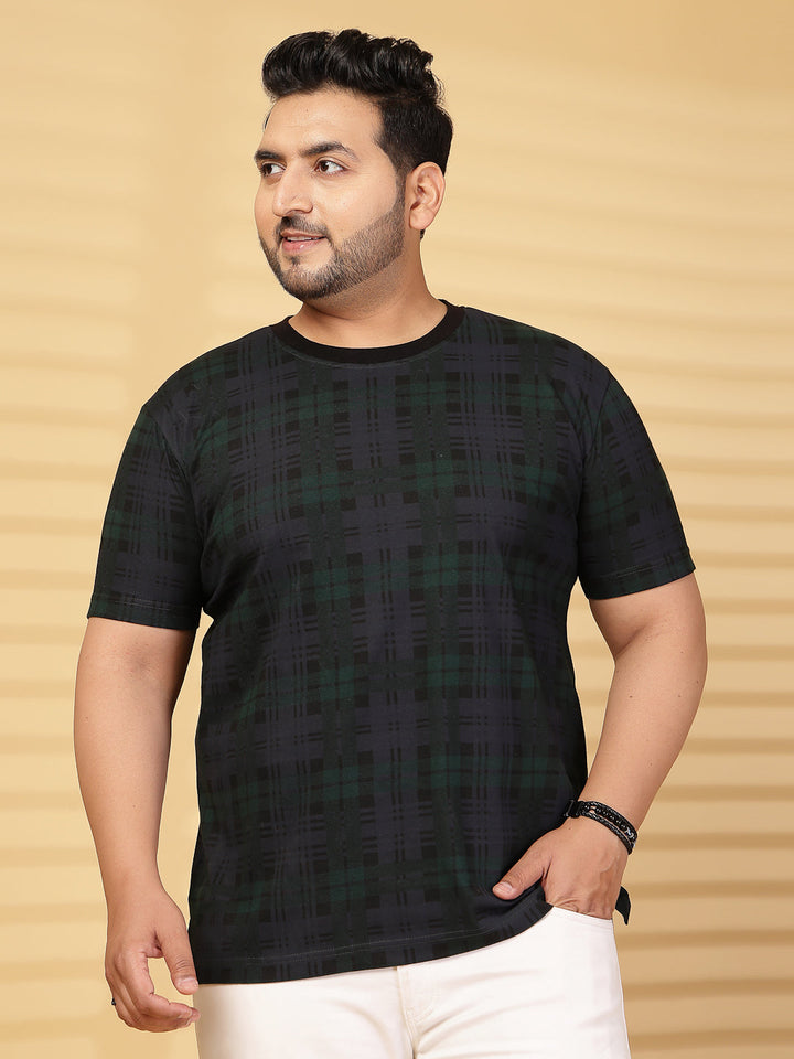 Plus Size Men Striped Round Neck Cotton T-shirt