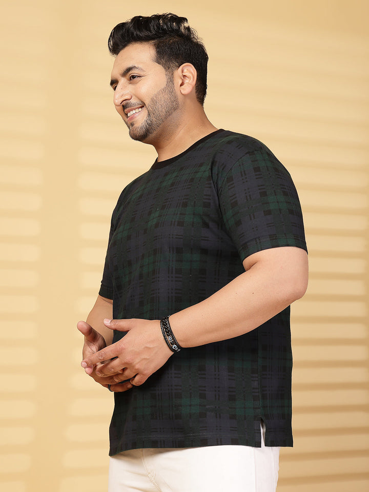 Plus Size Men Striped Round Neck Cotton T-shirt