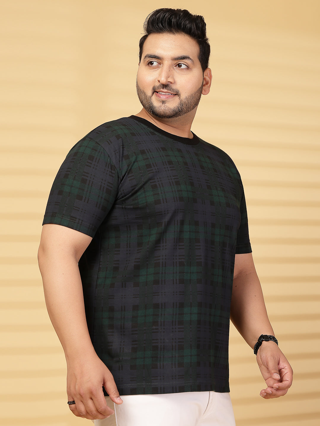 Plus Size Men Striped Round Neck Cotton T-shirt