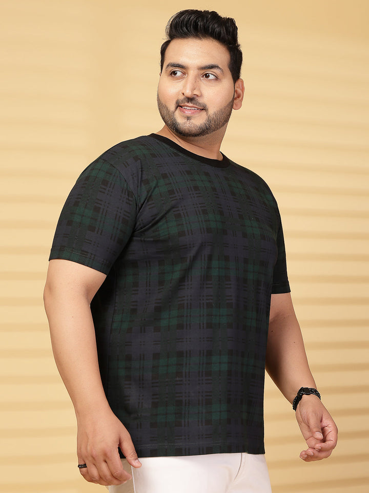 Plus Size Men Striped Round Neck Cotton T-shirt