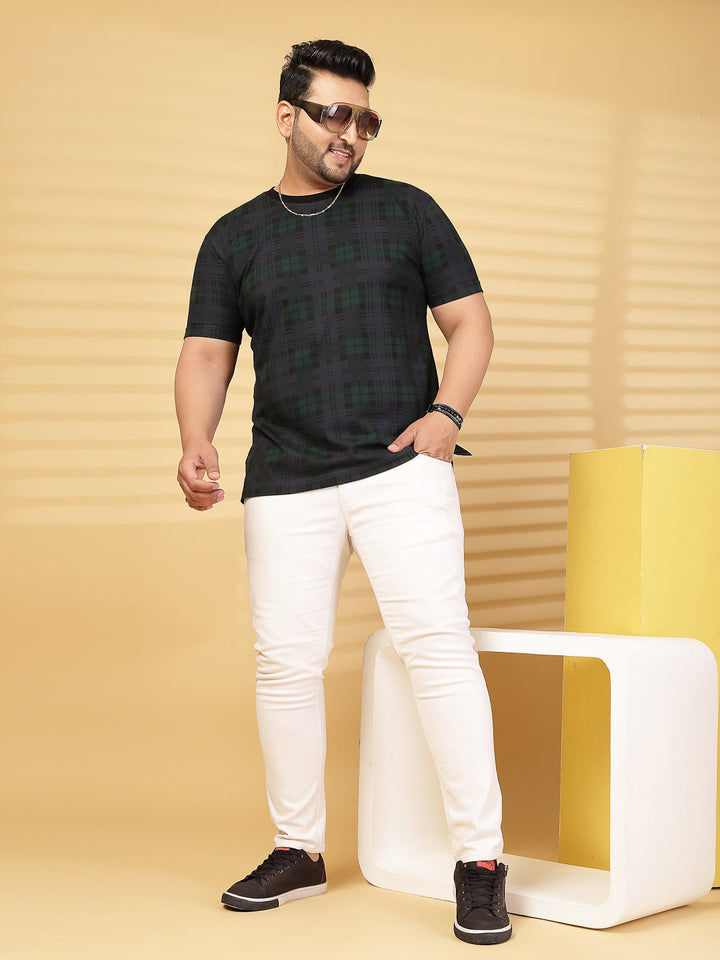 Plus Size Men Striped Round Neck Cotton T-shirt