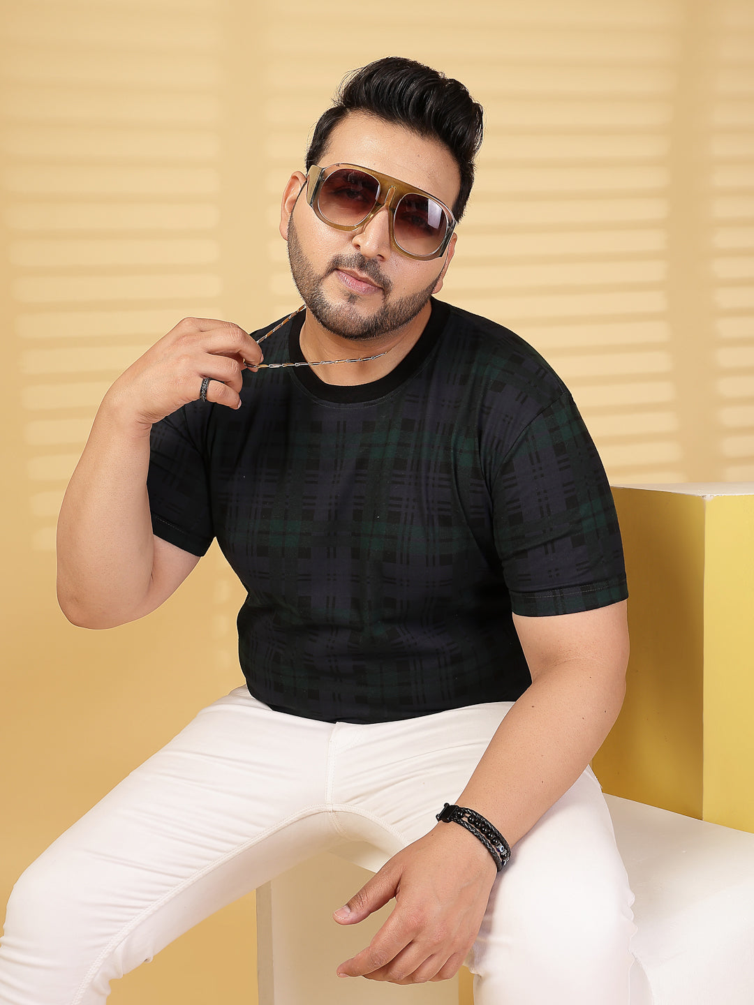 Plus Size Men Striped Round Neck Cotton T-shirt