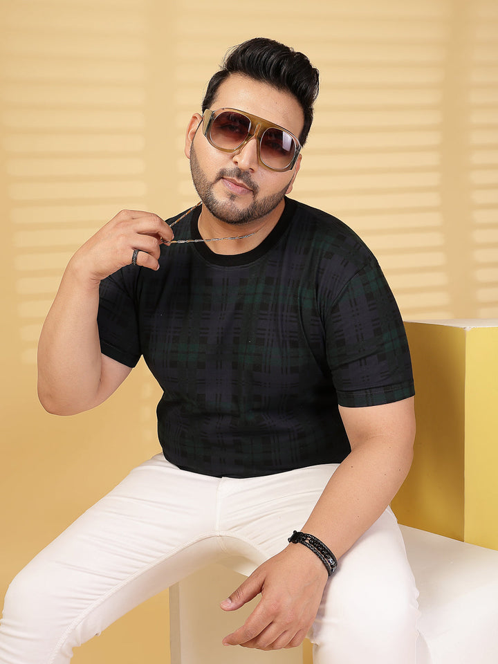Plus Size Men Striped Round Neck Cotton T-shirt