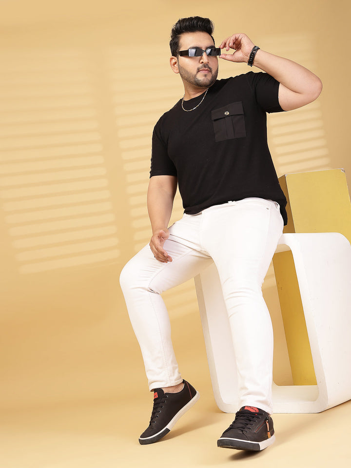 Plus Size  Solid  Round Neck Short Sleeves Cotton Pocket T-shirt