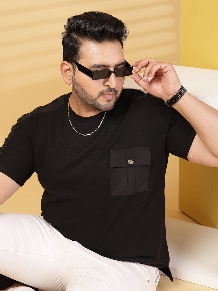 Plus Size  Solid  Round Neck Short Sleeves Cotton Pocket T-shirt