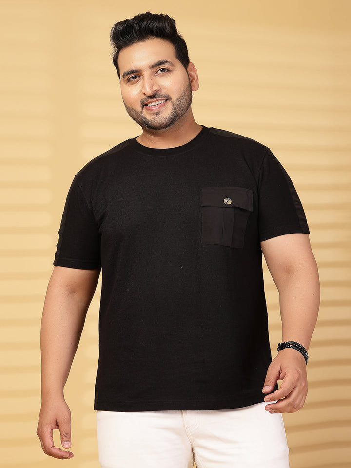 Plus Size  Solid  Round Neck Short Sleeves Cotton Pocket T-shirt