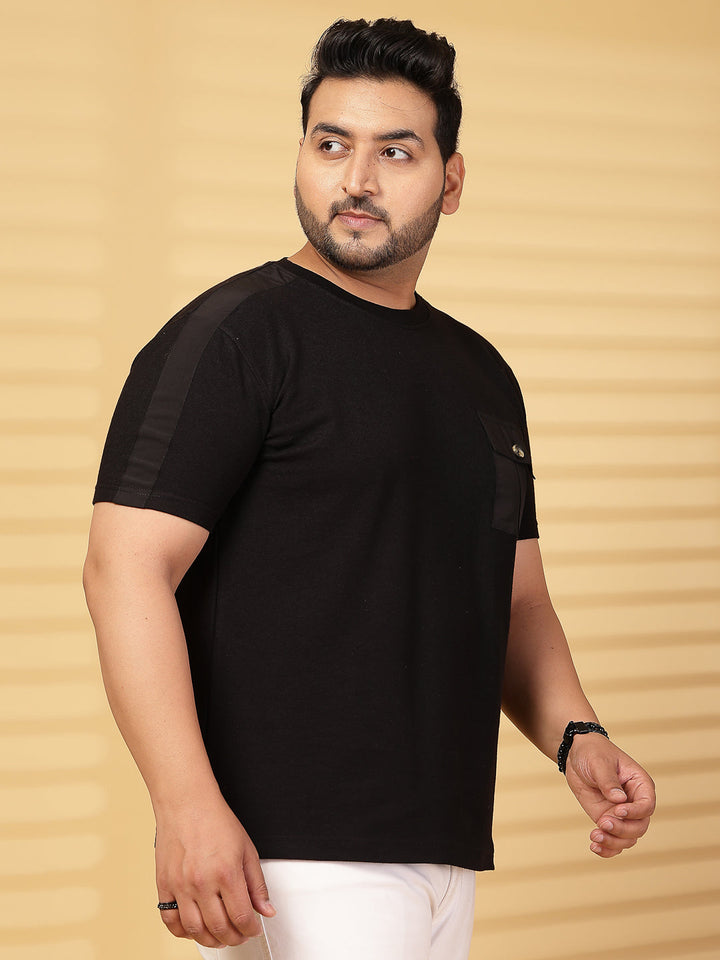 Plus Size  Solid  Round Neck Short Sleeves Cotton Pocket T-shirt
