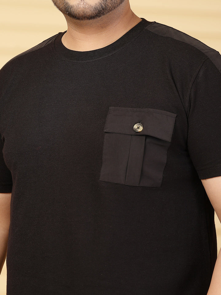 Plus Size  Solid  Round Neck Short Sleeves Cotton Pocket T-shirt