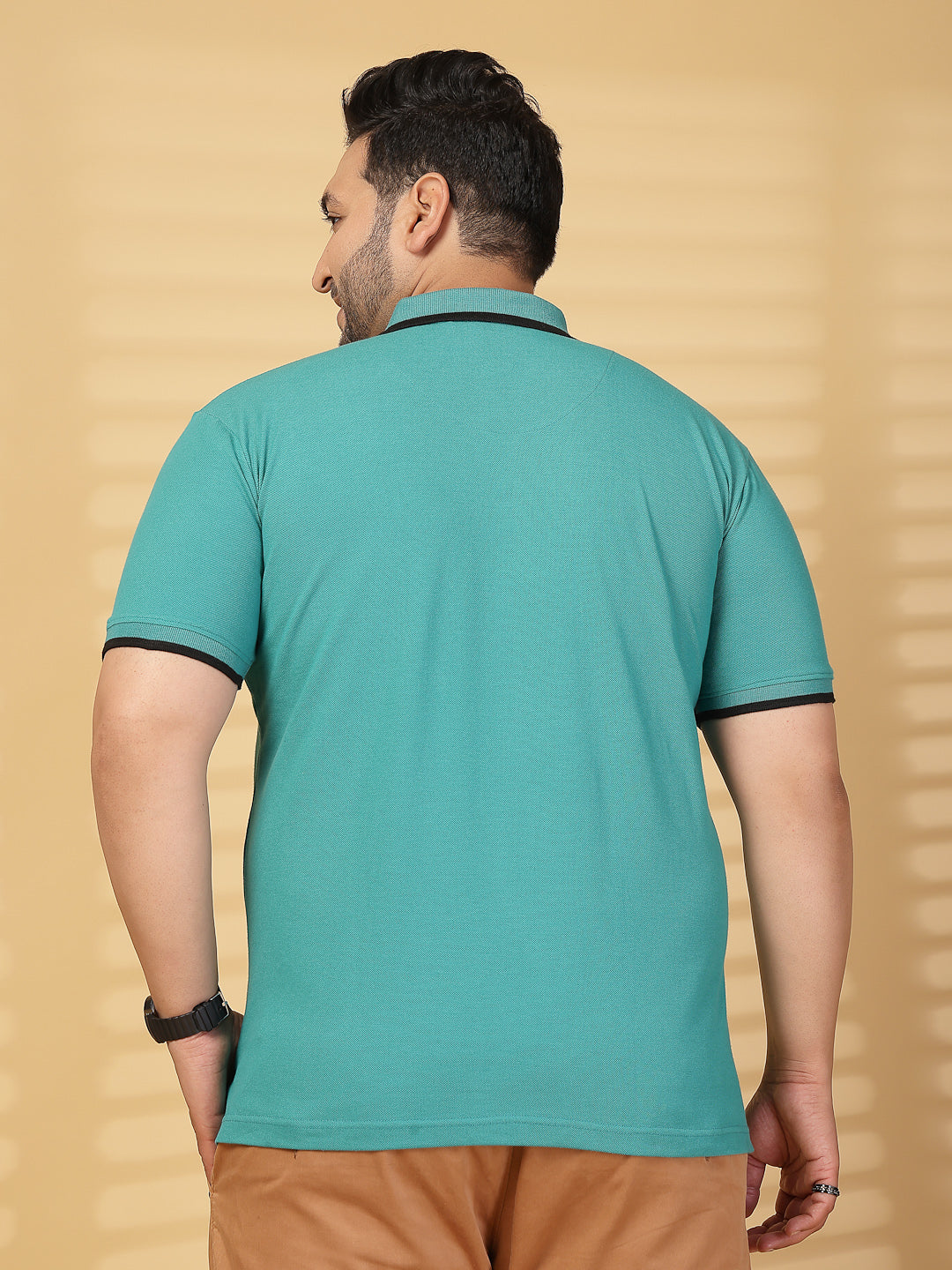 Plus Size Men Green Cotton T-shirt