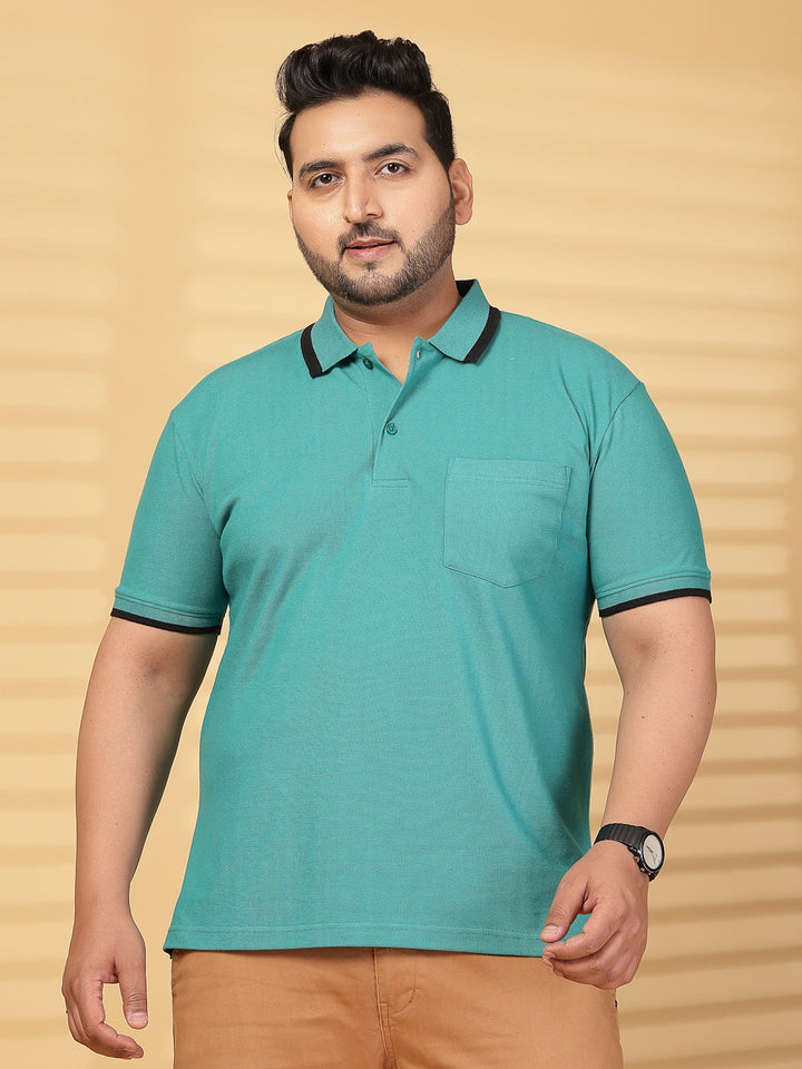 Plus Size Men Green Cotton T-shirt