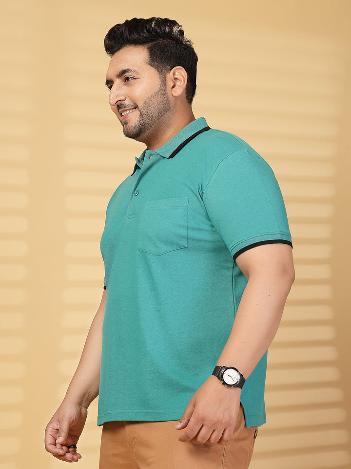 Plus Size Men Green Cotton T-shirt