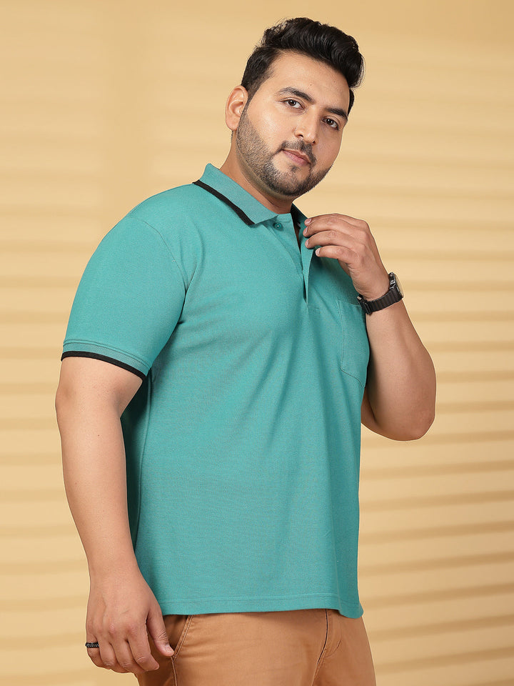 Plus Size Men Green Cotton T-shirt