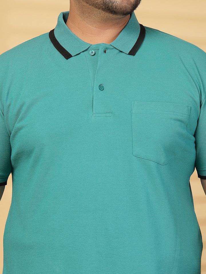 Plus Size Men Green Cotton T-shirt