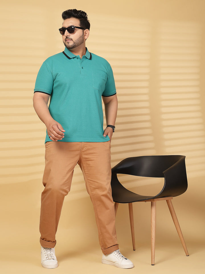 Plus Size Men Green Cotton T-shirt