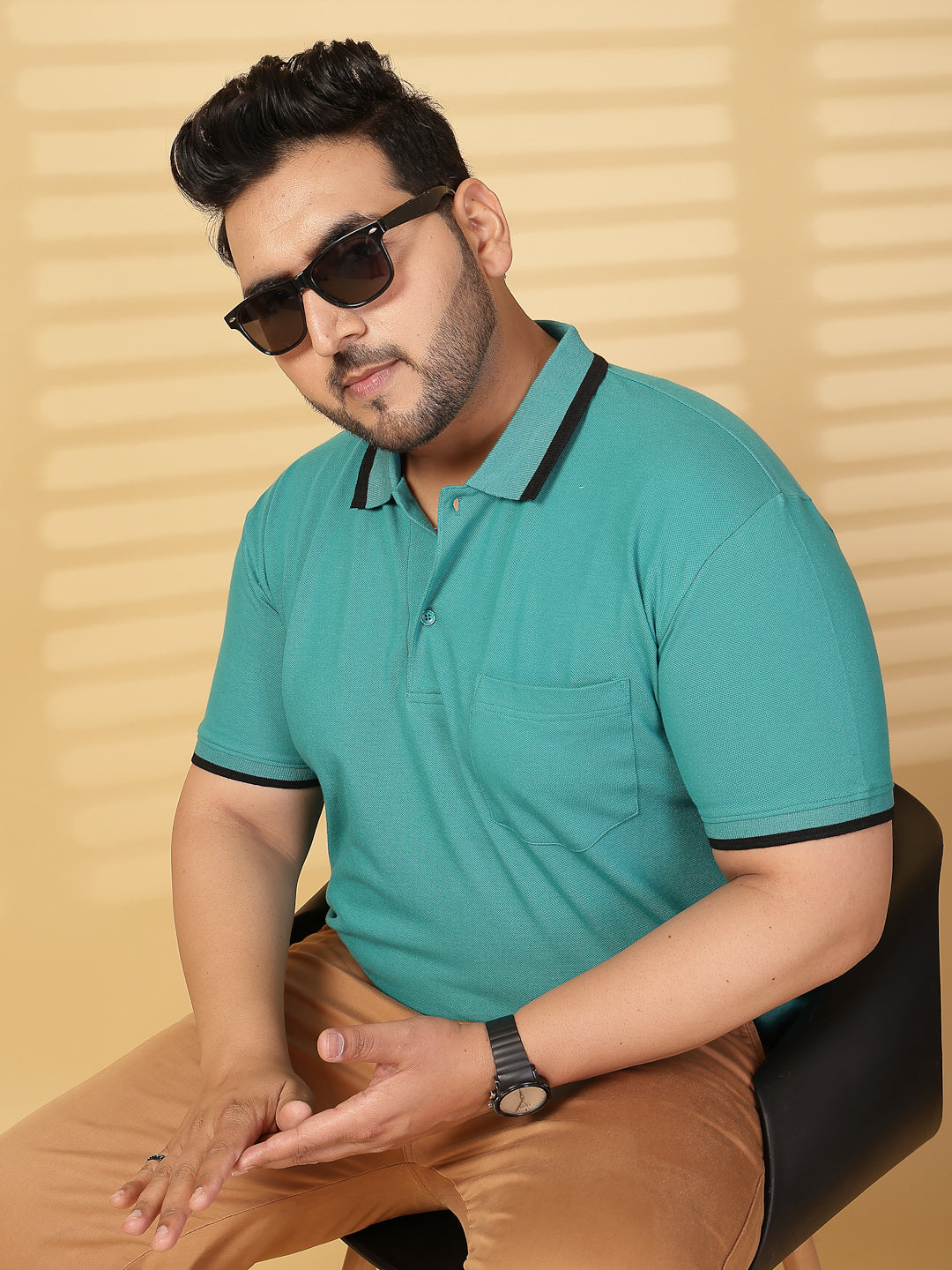 Plus Size Men Green Cotton T-shirt