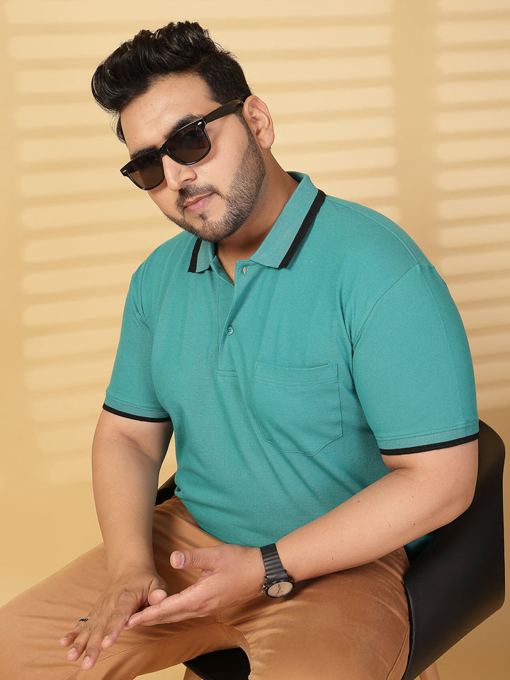 Plus Size Men Green Cotton T-shirt