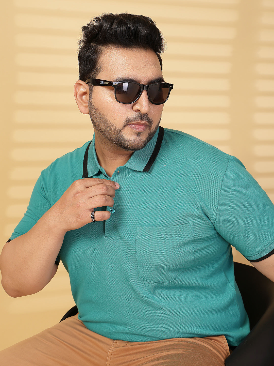 Plus Size Men Green Cotton T-shirt