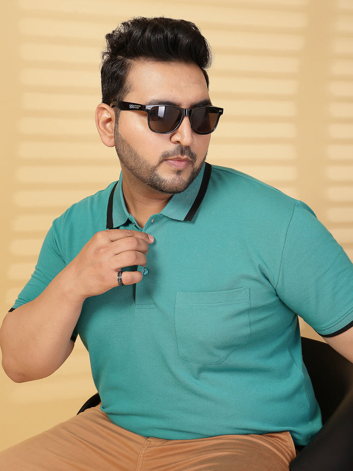 Plus Size Men Green Cotton T-shirt