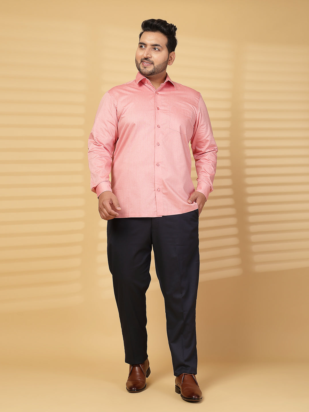Plus Size Men Pink Formal Shirt