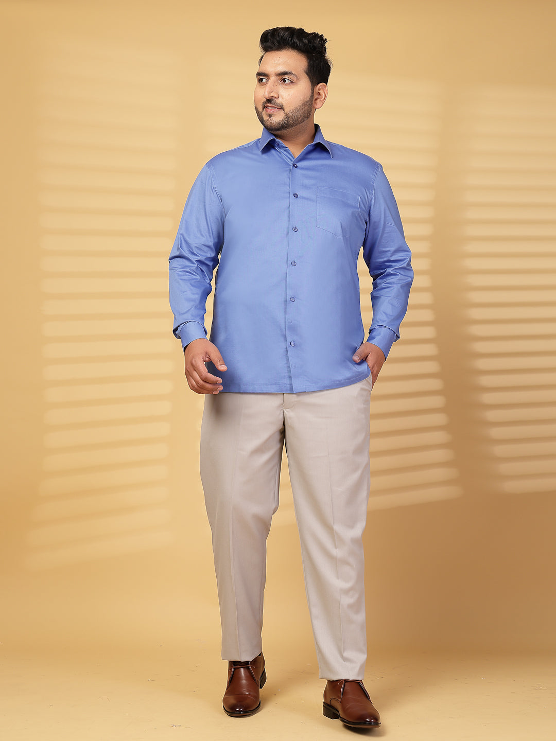 Plus Size Men Dark Blue Formal Shirt
