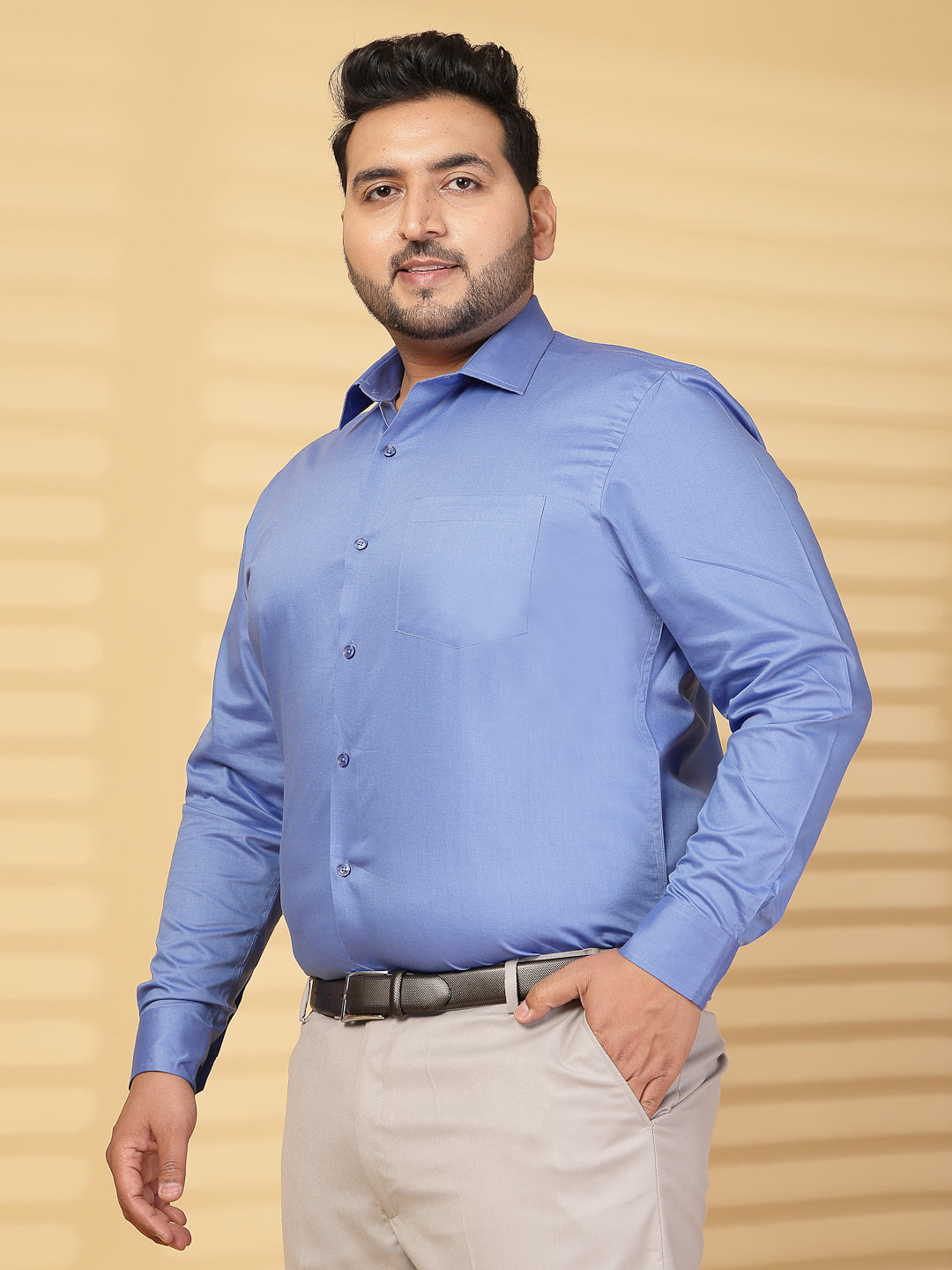 Plus Size Men Dark Blue Formal Shirt