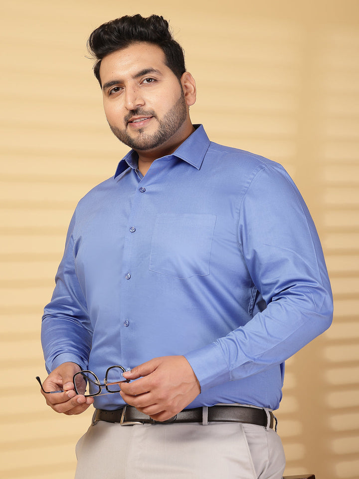 Plus Size Men Dark Blue Formal Shirt